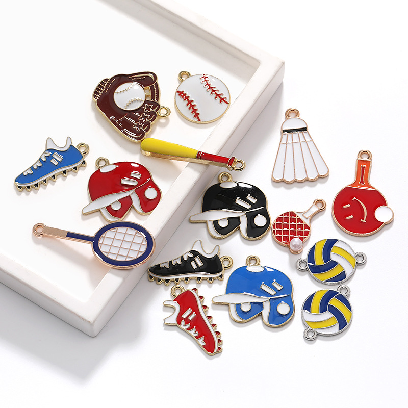 Wholesale Alloy Jewelry Accessories Oil Dripping Sports Baseball Cap Spikes Tennis Pendant DIY Earrings Bracelet A800818