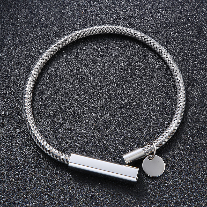 Bracelets Classification Steel Wire Chain Material Retro Punk Geometric Customization Laser Engraving 304 Stainless Steel Steel Wire Round Men's Bracelets Men Cord & Leather Bracelets