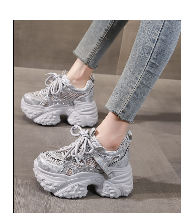 Giày sneaker nữ đế dày tăng chiều cao lưới thoáng khí phong cách daddy — màu trắng chi tiết 12