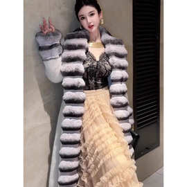 2025冬季皮毛一体大衣拼接龙猫长款仿皮草貂皮女遮肉毛领加长款