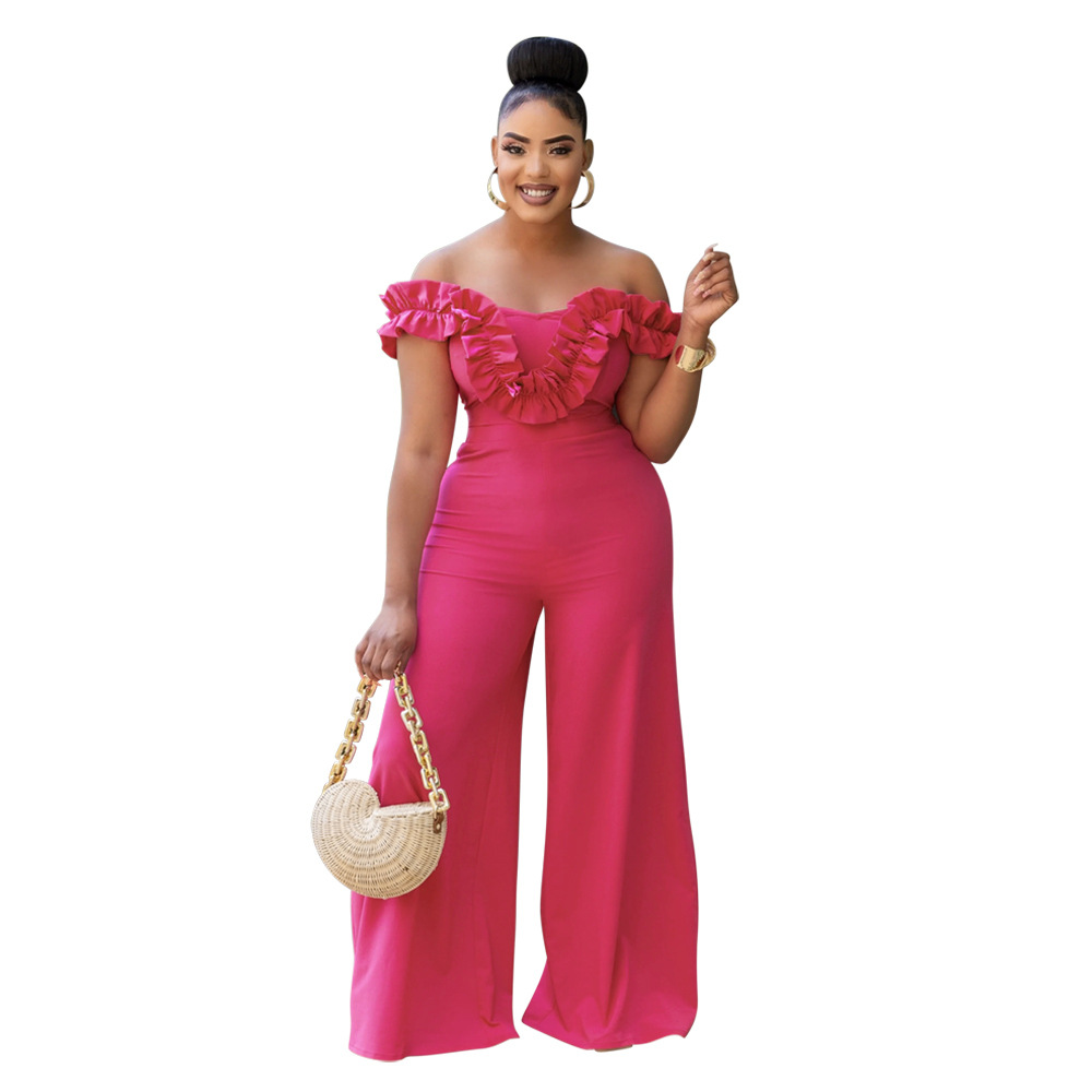 Elegant Women's One Shoulder Ruffled Slim Fit Jumpsuit Solid Colour_voghion.com