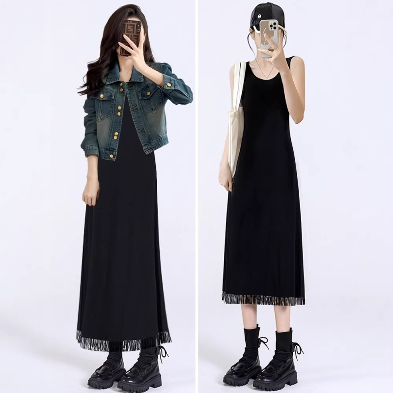 2026 Spring/Summer New Style Vest Dress for Tall Women, Extended Version Two-Piece Sleeveless Dress with Tassels, Long Base Dress 2026 Spring/Summer New Style Vest Dress for Tall Women, Extended Version Two-Piece Sleeveless Dress with Tassels, Long Base Dress