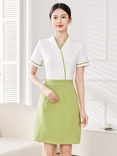 Beauty salon overalls women's spring, summer and autumn Health Center tattoo embroidery beautician dress temperament foot bath technician clothing 23
