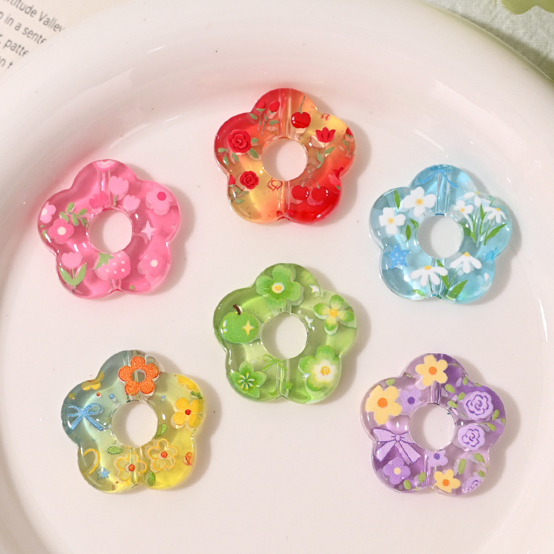 Acrylic Transparent Donut Five-Petal Flower Loose Beads DIY Phone Chain Key Pendant Beaded Pen Accessories