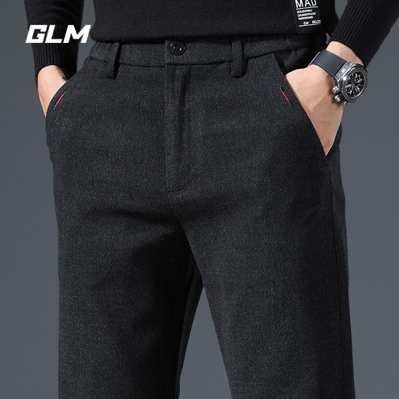 GLM官方正品磨毛休闲裤男士春季2025弹力直筒轻商务黑色西装长裤