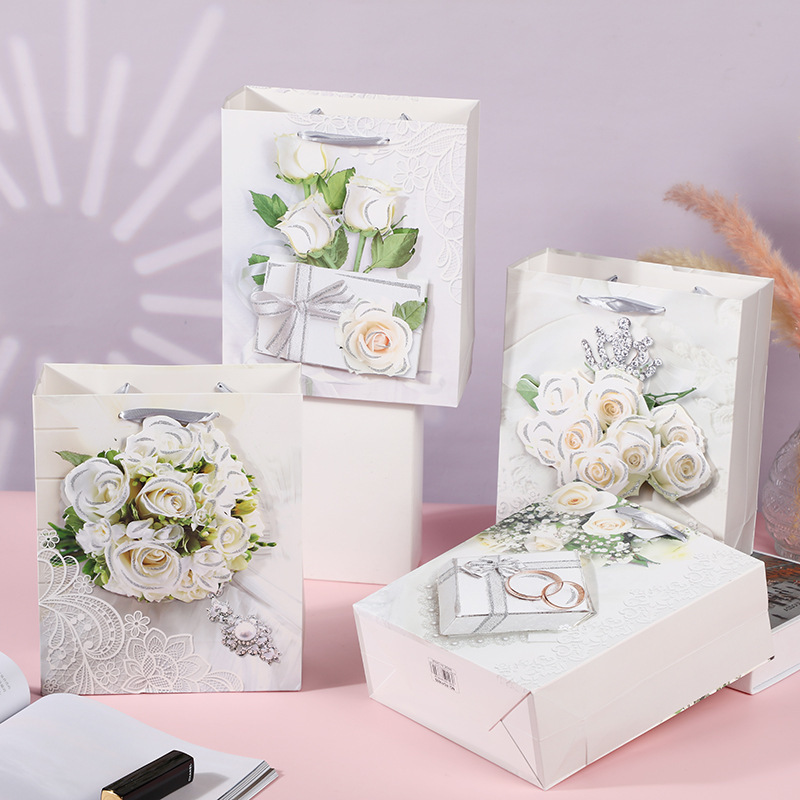 Simulated White Rose Flower Handbag Gift Bag Wedding Bridesmaid Return Gift Bag Ins Wedding Candy Box Bag Cross-Border