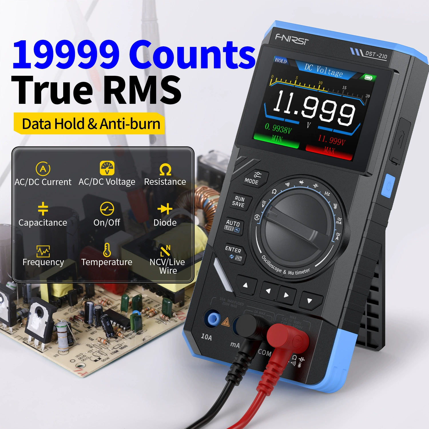 FNIRSI DST210 трехфункциональный цифровой мультиметр с осциллографом и генератором сигналов, полоса пропускания 10 МГц