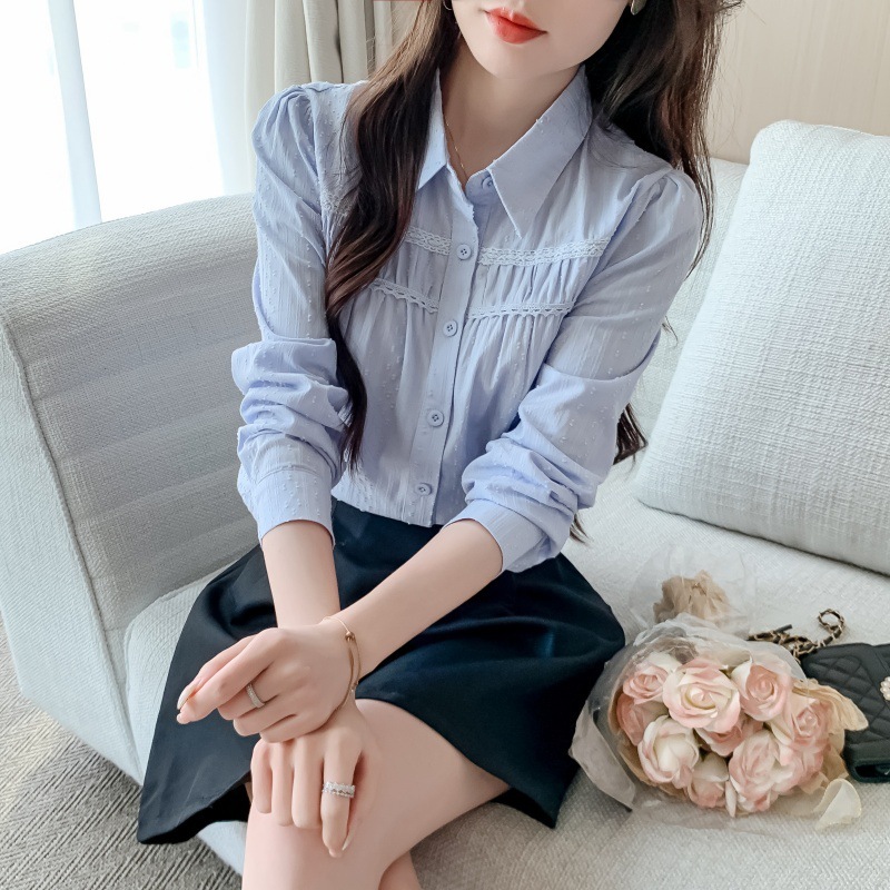 2025年春秋季新款女装纯棉衬衫女洋气全棉polo领职业长袖减龄上衣|undefined