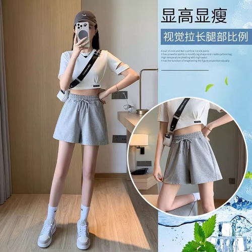 Women's fashion shorts for foreign trade, summer thin high-waisted running wide-leg casual pants