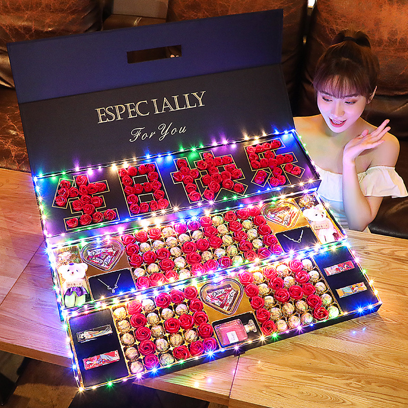 Direct factory sale, one set birthday gift creative gift scented soap flowers Dove chocolate gift box for girlfriend surprise