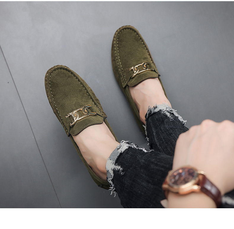 New frosted suede lazy man slip-on small leather shoes loafer driving shoes man_voghion.com