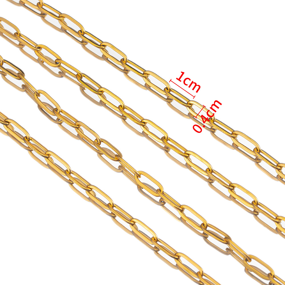 Color Resistant Stainless Steel 18k Gold Electroplated Cross Chain O-shaped Oval Long Frame Chain DIY Necklace Bracelet Jewelry Accessories