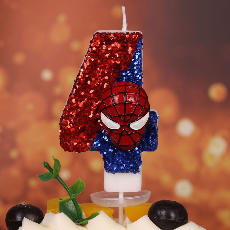 クールなスパイダーマンのテーマのグリッターデジタル誕生日キャンドル子供の最初の誕生日パーティーケーキデコレーション|undefined
