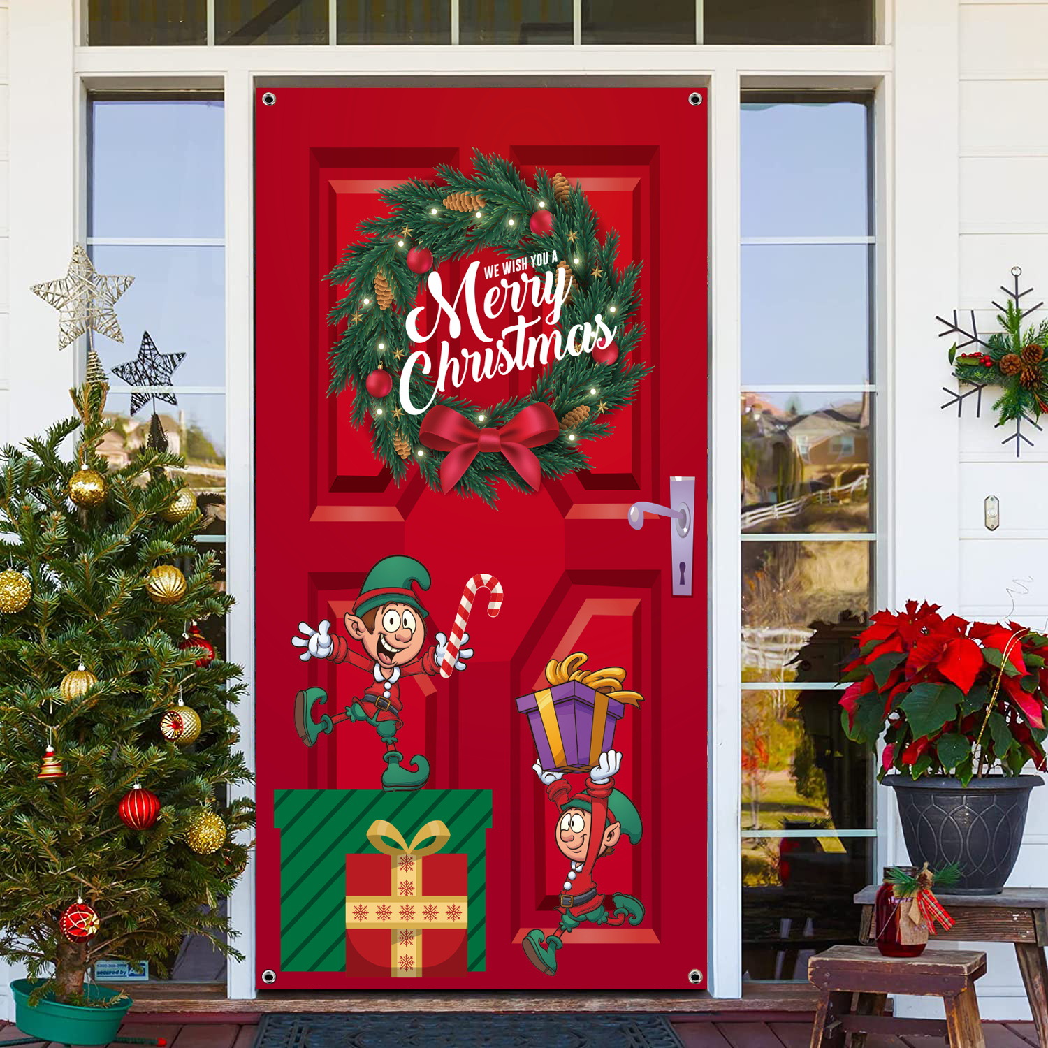 Nuevo estilo transfronterizo cubierta de puerta de Navidad puerta colgante decoración de puerta escena festiva decoración accesorios suministros de Navidad al por mayor