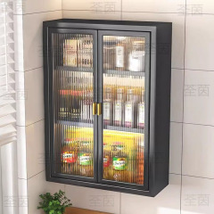 厨房收纳柜带门置物架免打孔壁挂多功能带门防尘调味品调料柜墙上