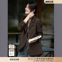 XWI欣未复古英伦刺绣西装外套女2025年秋冬优雅大方得体西服上衣
