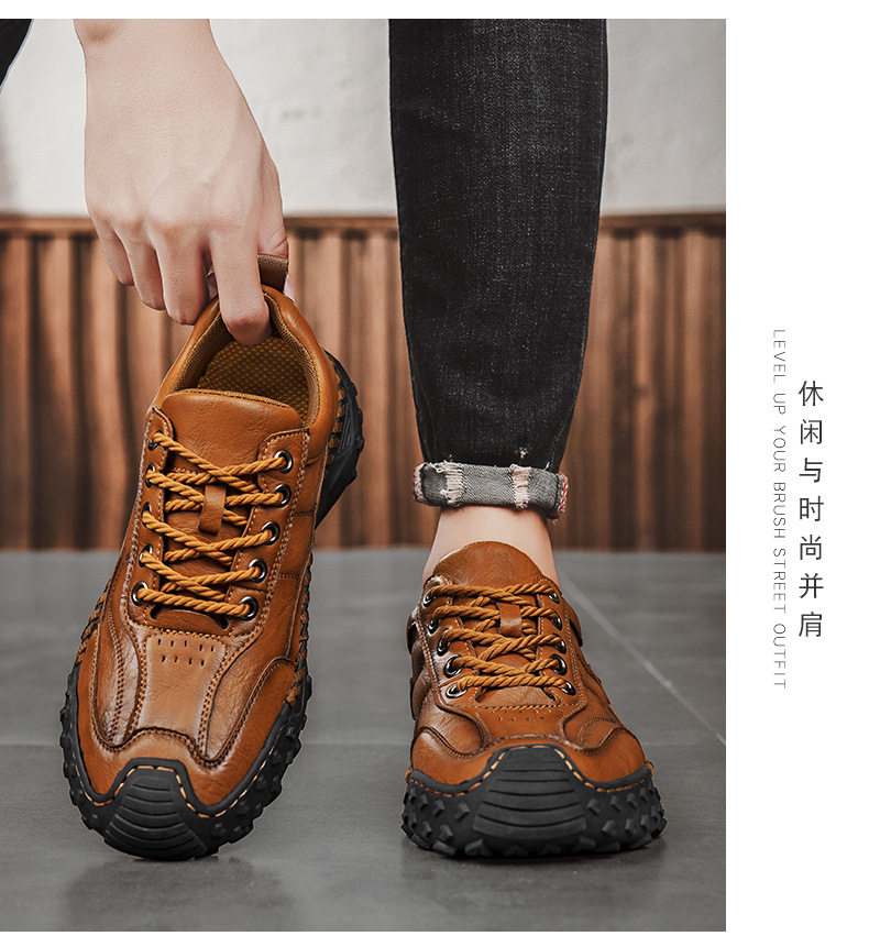 Giày lười nam da đế bằng khâu tay hở, giày slip-on cổ thấp ngoài trời cỡ lớn — 9893 nâu nhạt, 9893 nâu sẫm, 9893 đen chi tiết 12