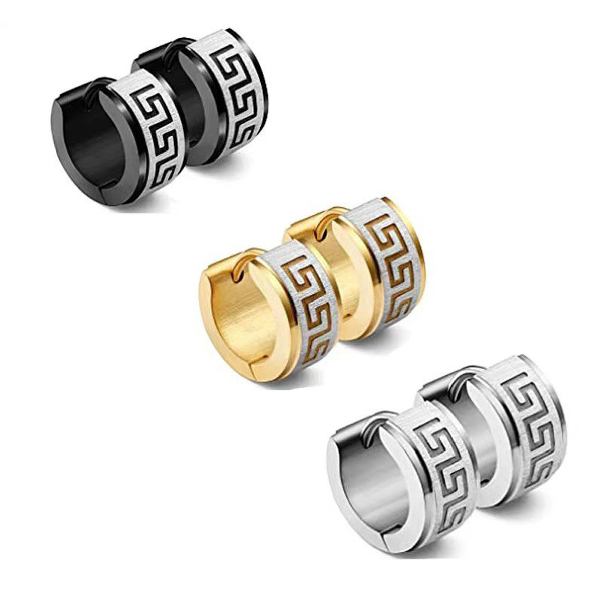 European and American Fashionable Stainless Steel Earrings Stainless Steel Great Wall Pattern Chaozhou Men's Jewelry Ear Clips Ear Buckles Ear Clips