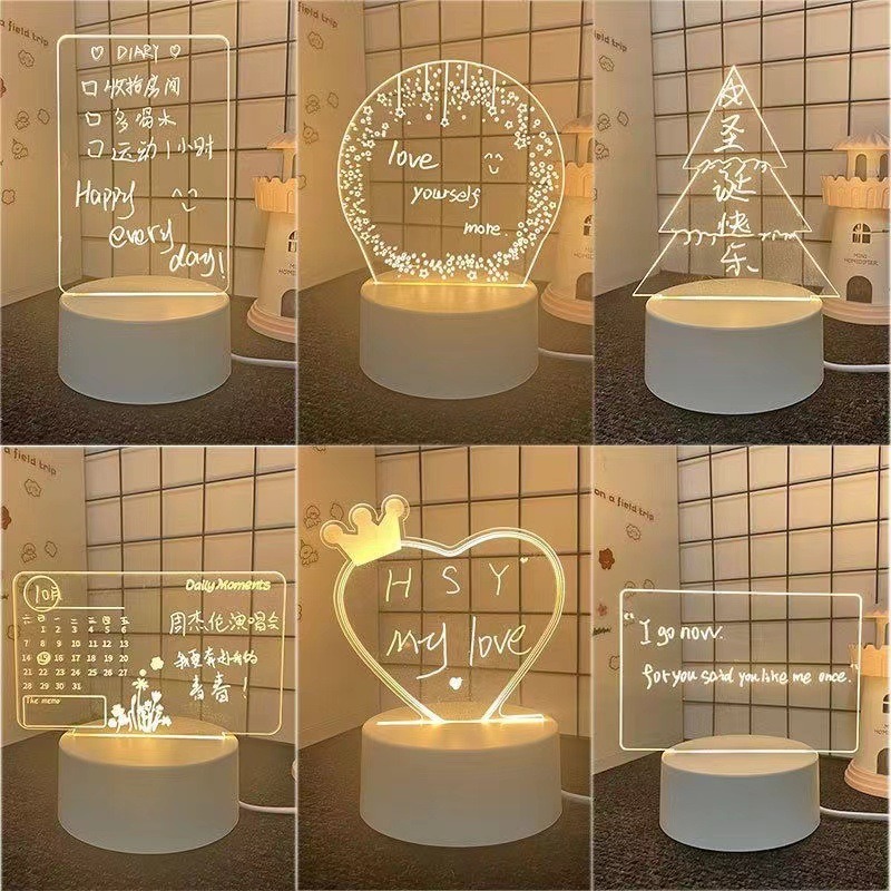 atmósfera de venta cruzada 3D tablero de mensajes luz de noche sueño creativo protección de ojos dormitorio luz de cabecera DIY luz USB transparente