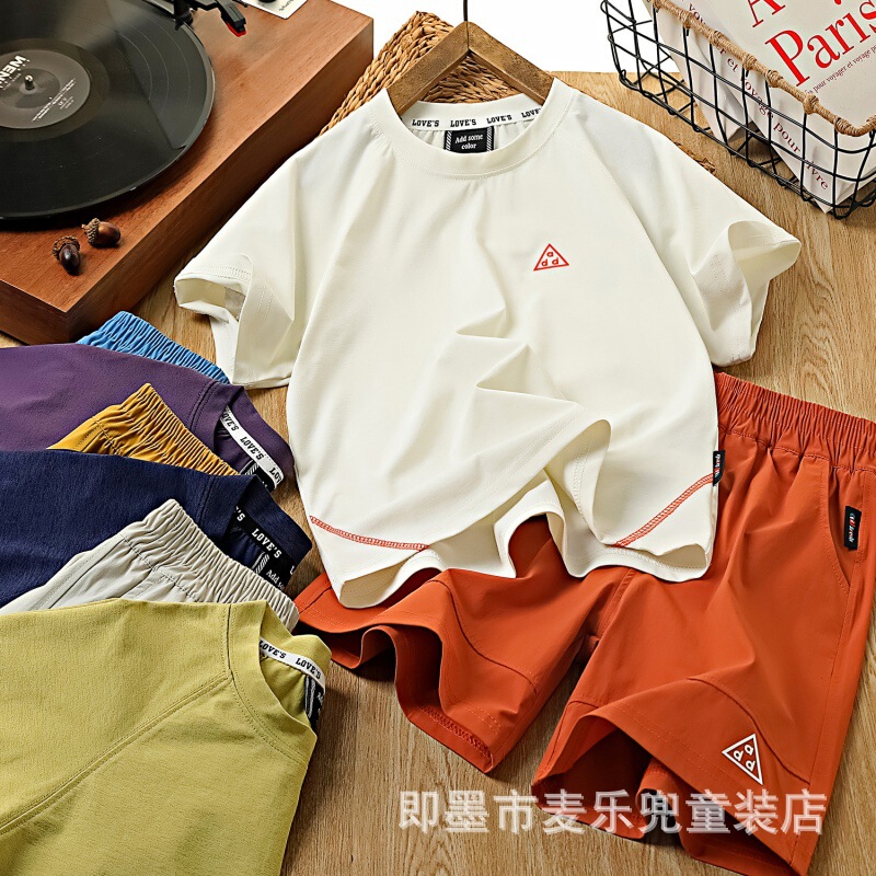 26 Summer Children's Sports Suit for Older Children, Parent-Child, and Teenagers, Quick-Drying Short-Sleeved Shorts Two-Piece Set Lv1253
