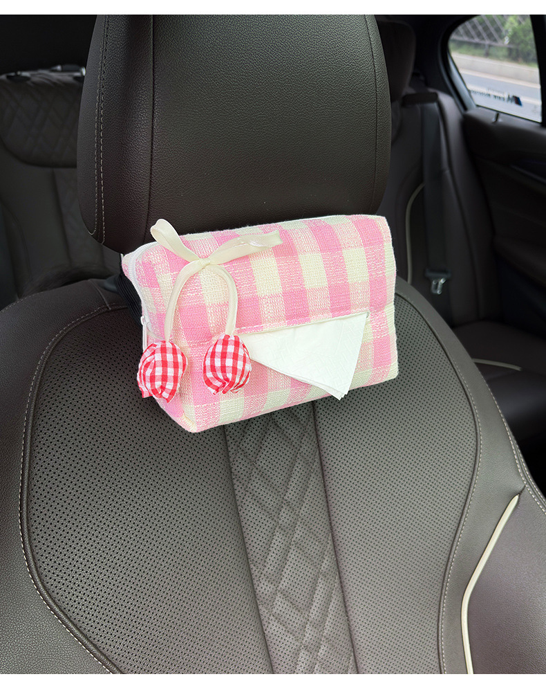 Cute Plaid Tulip Tissue Cover Car Seat Back Hanging Tissue Box Creative Car Armrest Box Tissue Box