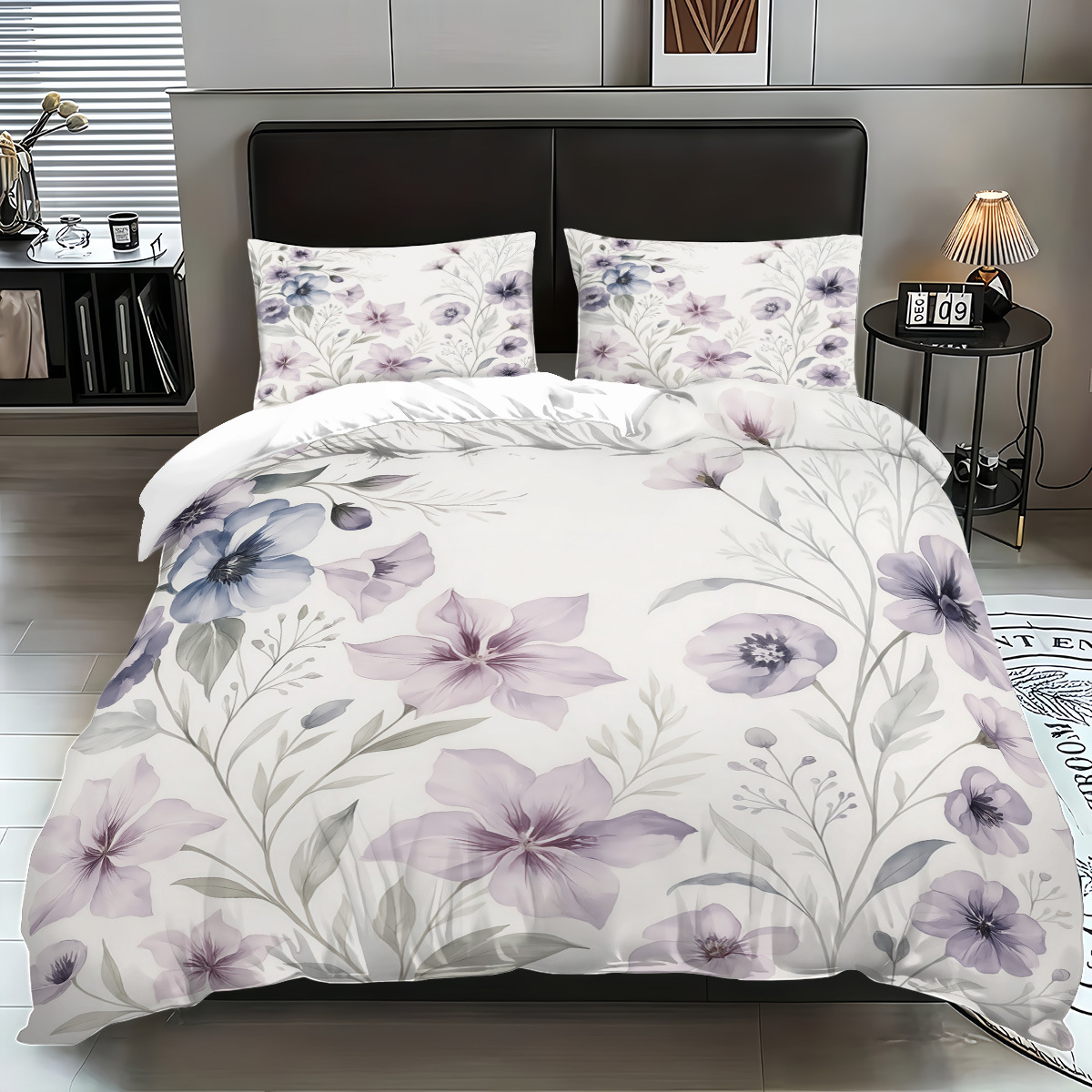 Funda de edredón floral fresca pequeña transfronteriza Estilo pastoral Ropa de cama floral pequeña Funda de edredón cepillada Juego de tres piezas JIT