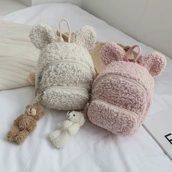 Winter Super Cute Children's Rabbit Ears Backpack Bear Bag Plush Toy Girl's Kindergarten Schoolbag