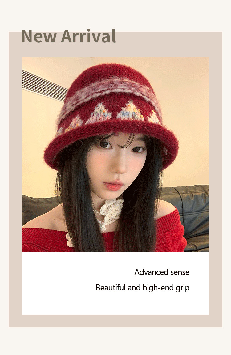 Autumn Winter Colorful Rolled Edge Knitted Bucket 2025 New Retro Ethnic Style Ear Protection Warm Face Slimming_voghion.com