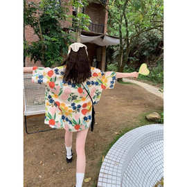 夏日油画-碎花度假感短袖衬衫女宽松夏威夷港风衬衣盐系学院风ins