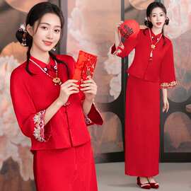 敬酒服新娘新中式旗袍红色结婚订婚礼服套装秀和服出阁婚服