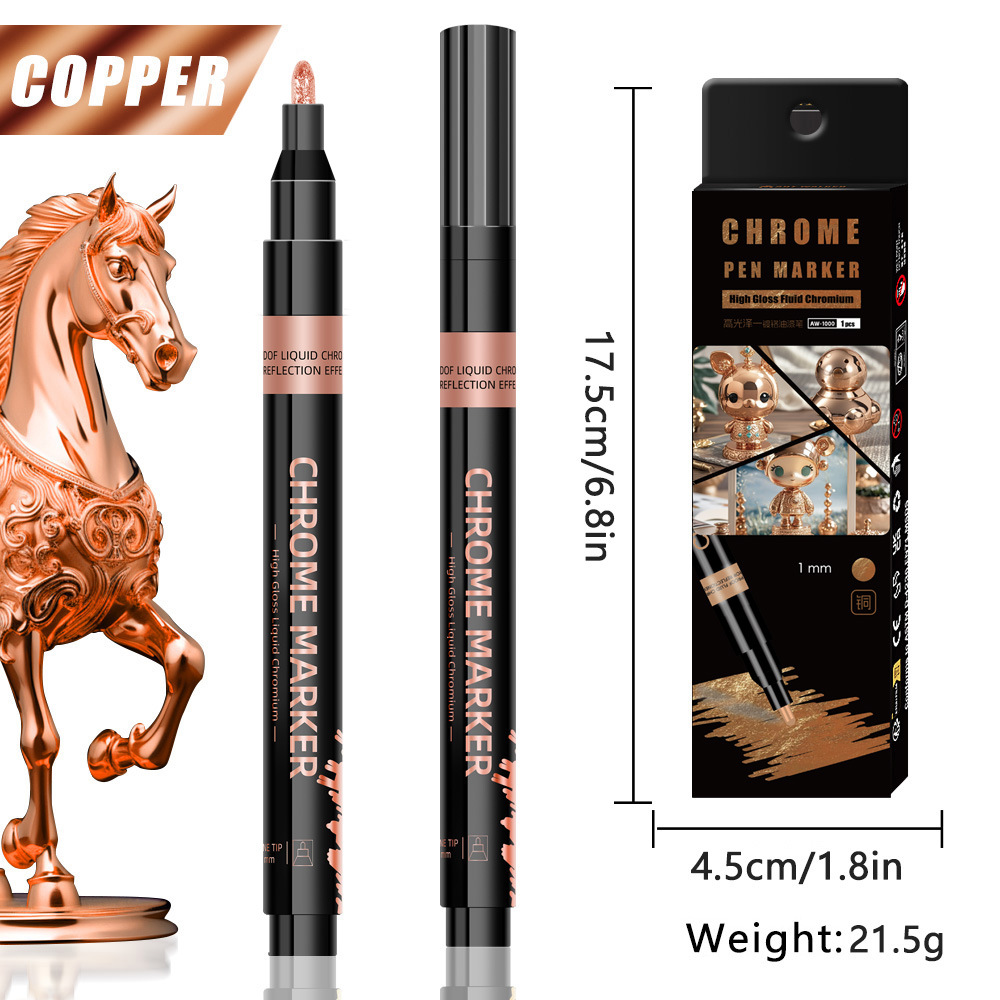 Metal cromo marca pluma impermeable de secado rápido de uñas de metal pluma modelo colorante pintura pluma de gran capacidad espejo pluma