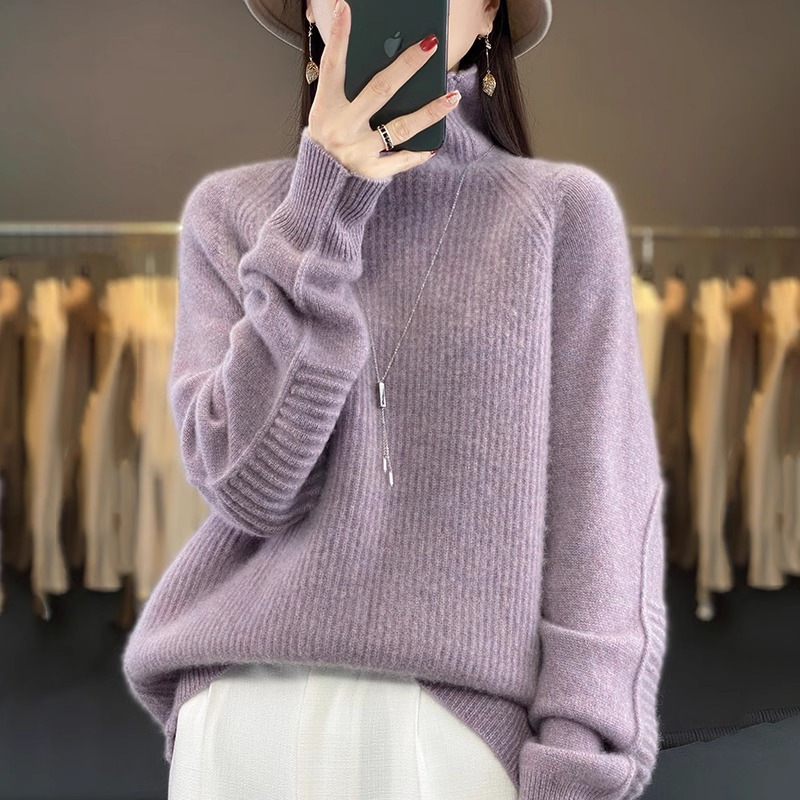 半高领毛衣女2025冬新款宽松针织打底衫休闲简约气质套头加厚上衣|undefined