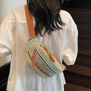 Seaside Vacation Niche Rainbow Woven Bag for Women 2025 Summer New High-End Simple Versatile Crossbody Bag Chest Bag