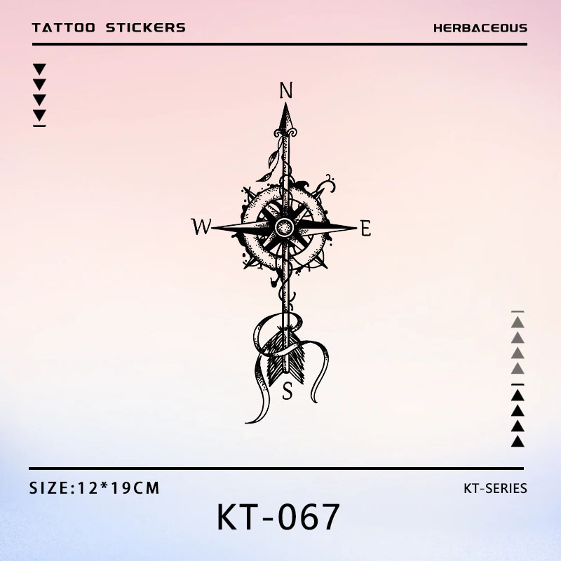Feather Arrow Compass Herbal Juice Simulation Tattoo Flower Arm Female High-End Sexy Chest Tattoo Sticker Waterproof and Long-Lasting