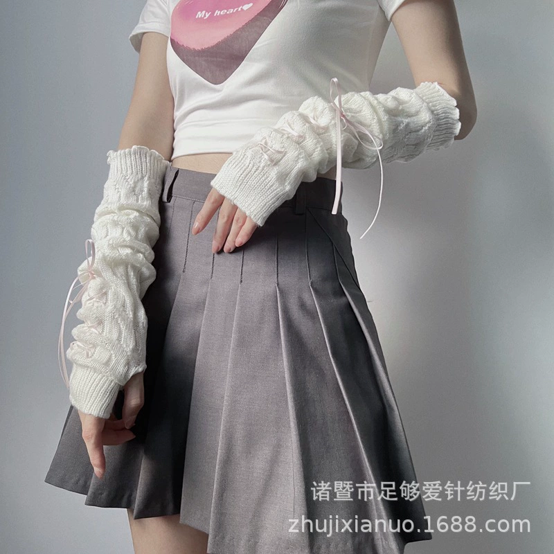 Xia Nuo Pure Dark Loli Wind Finger Sleeve Ribbon Tie Gloves Gloves Европейский и Американский стиль, Острый девчонес street cool girl 251