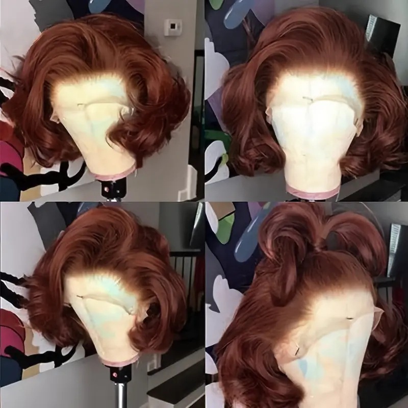 Front lace wavy pruik van synthetisch haar in roodbruin_voghion.com