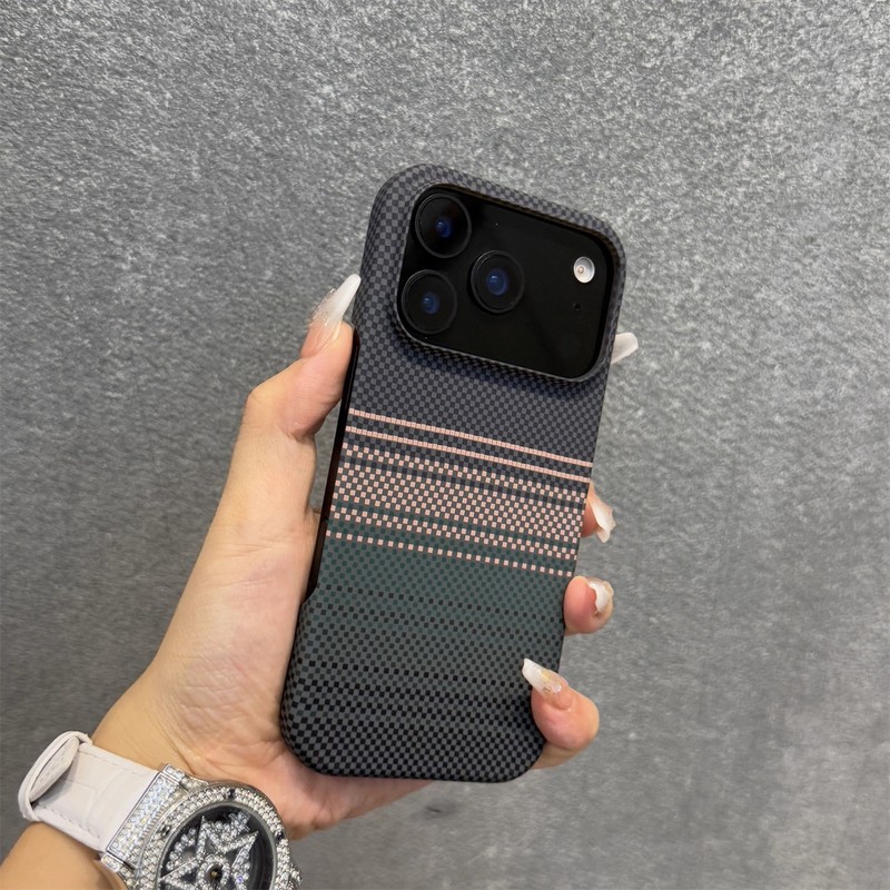 iPhone17ProMax碳纤维纹理手机壳磁吸半包苹果16磨砂PC超薄保护套|undefined