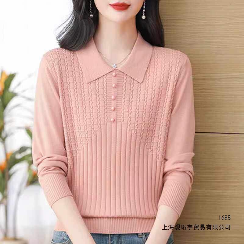 翻领钉珠针织衫毛衣女长袖春秋新款设计感百搭时尚减龄显瘦上衣女