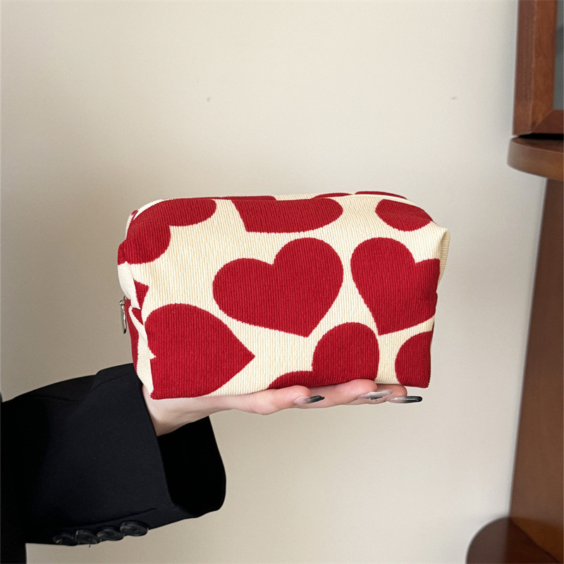 Niche Design Sense Corduroy Love Pillow Bag Cosmetic Bag Autumn and Winter Korean Simple Cute Skin Care Storage Bag