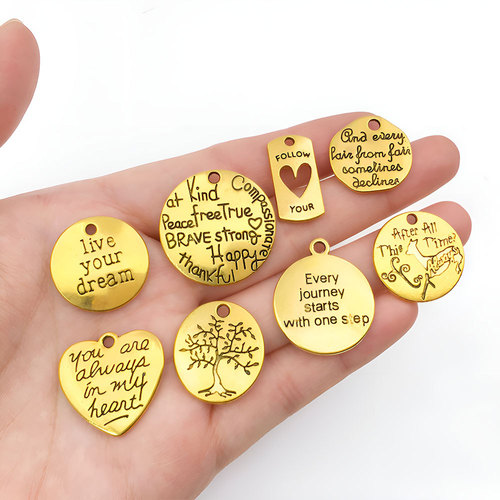 Ancient gold zinc alloy inspirational English letters round rectangle mixed key chain bracelet necklace tag accessories