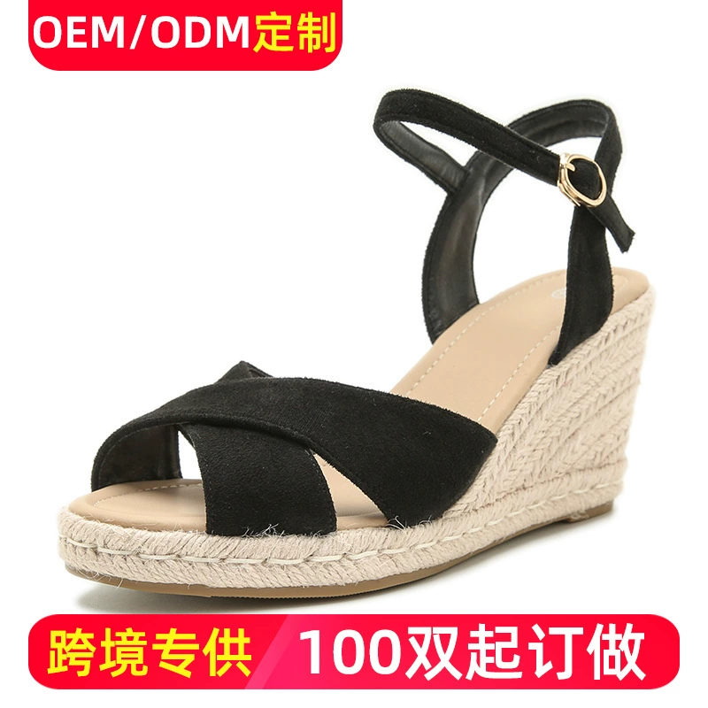 Обработка внешней торговли популярные европейские и американские новинки 2024 года, плетеные сандалии на танкетке из пеньковой веревки, женские пряжки на платформе AliExpress