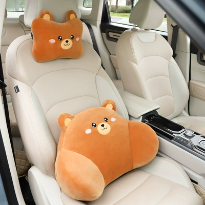 Car Lumbar Support Pillow, Cartoon – Headrest - bear-headrest-lumbar-support-1-set
