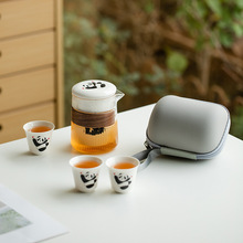 昌朴居熊猫仔仔吃茶去旅行茶具一壶三杯便携茶杯创意简约露营套装
