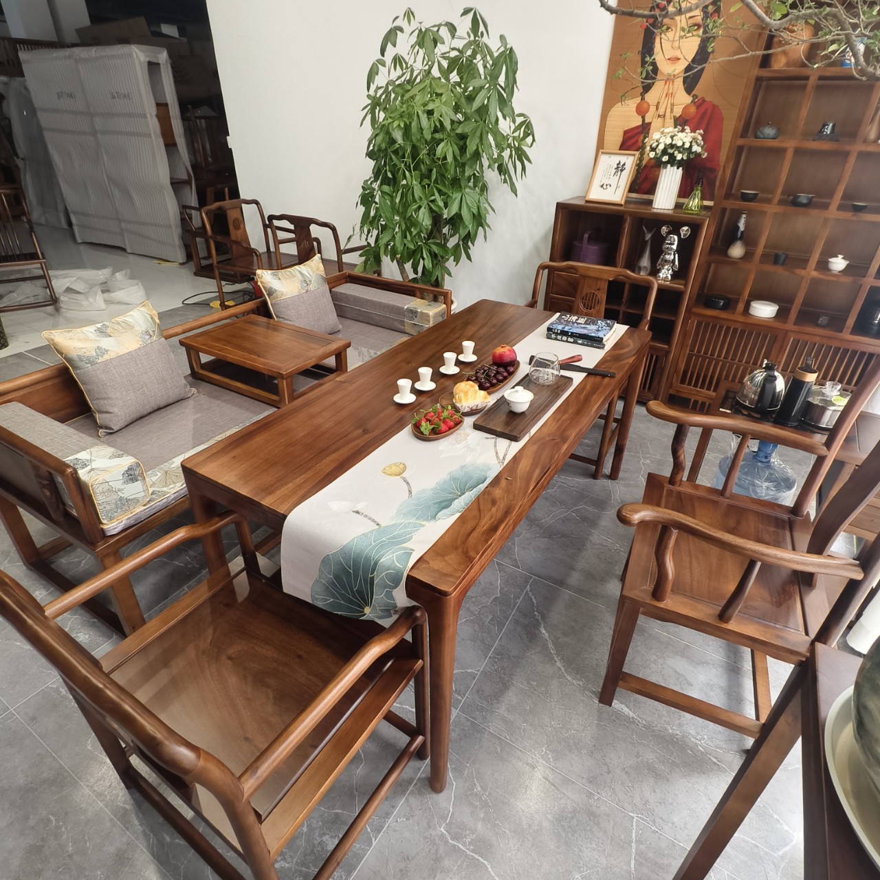 南美胡桃木茶桌会客家用小型茶几茶台桌新中式去客厅化茶桌罗汉床-阿里巴巴