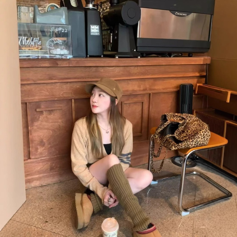 Tb Australian Wool Cardigan Women's Knitted V-Neck Cardigan Unisex Casual Versatile Four-Button Top Warm Thick