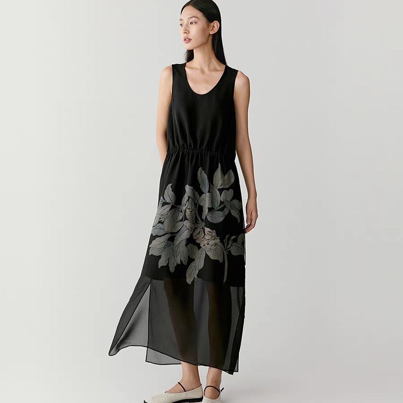 [Shanghai Museum Cooperation Series] Ic Xiaohe Women's 2025 Summer New Silk Chiffon Long Dress for Women