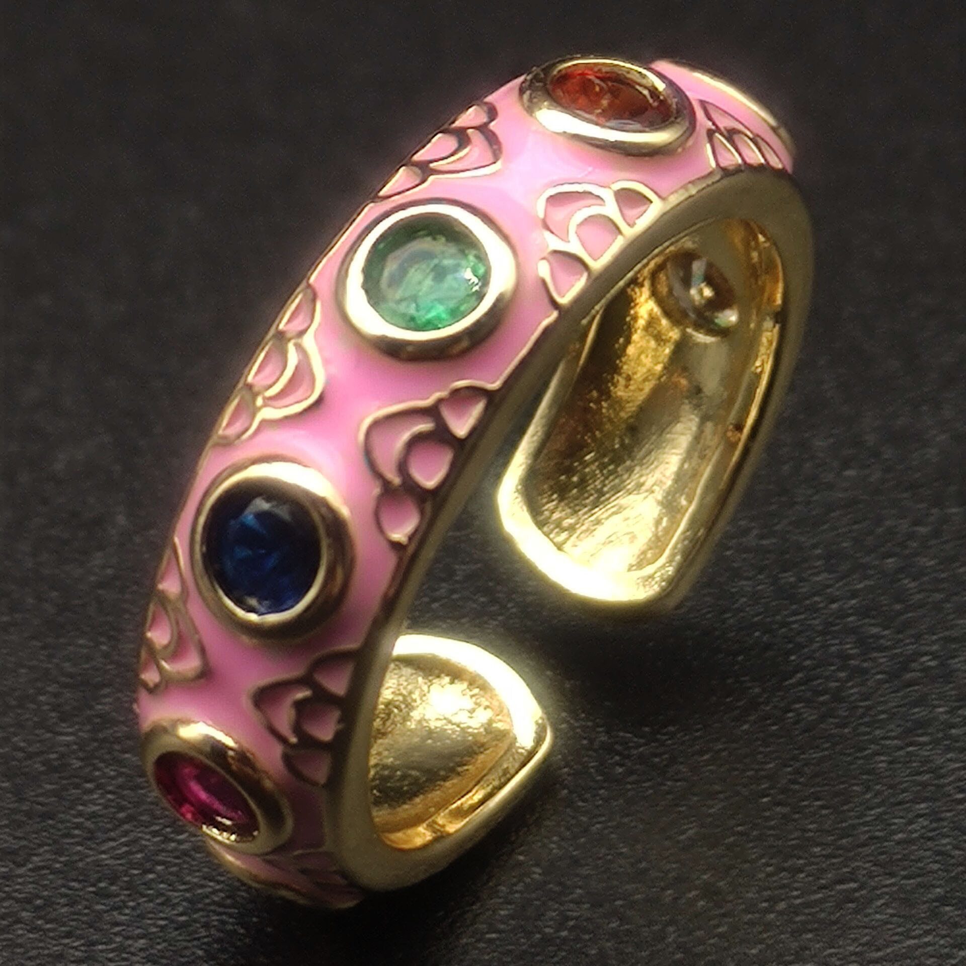 Fashion Round Copper Gold Plated Enamel Artificial Gemstones Rings 1 Piece