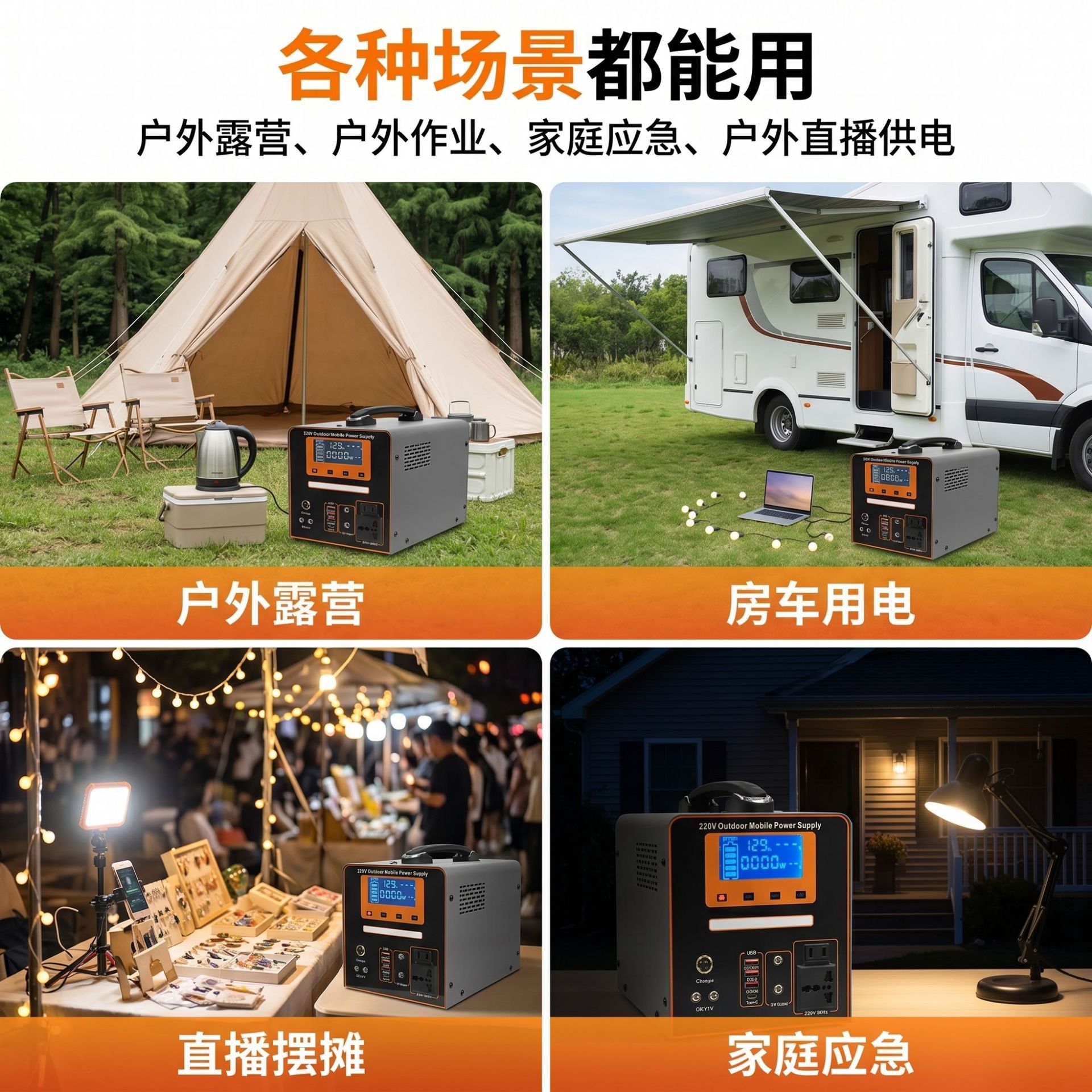 220V fuente de alimentación móvil al aire libre de alta potencia almacenamiento de energía batería de energía solar camping fuente de alimentación portátil al aire libre