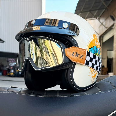 four seasons can be equipped with | Motosiklet dəbilqələri - m-ivory-white-holiday-style-retro-black-and-silver-goggles