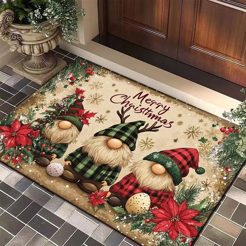 Cross-border temu Amazon Santa Claus porch mat water-absorbing anti-slip crystal velvet foot pad living room decoration mat